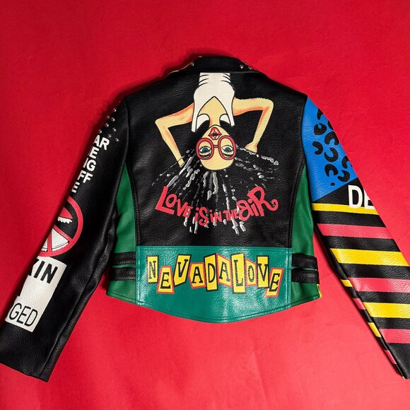 Vegan Leather Punk Print Jacket – Bold & Unique Statement Piece, Size S - Picture 8 of 11